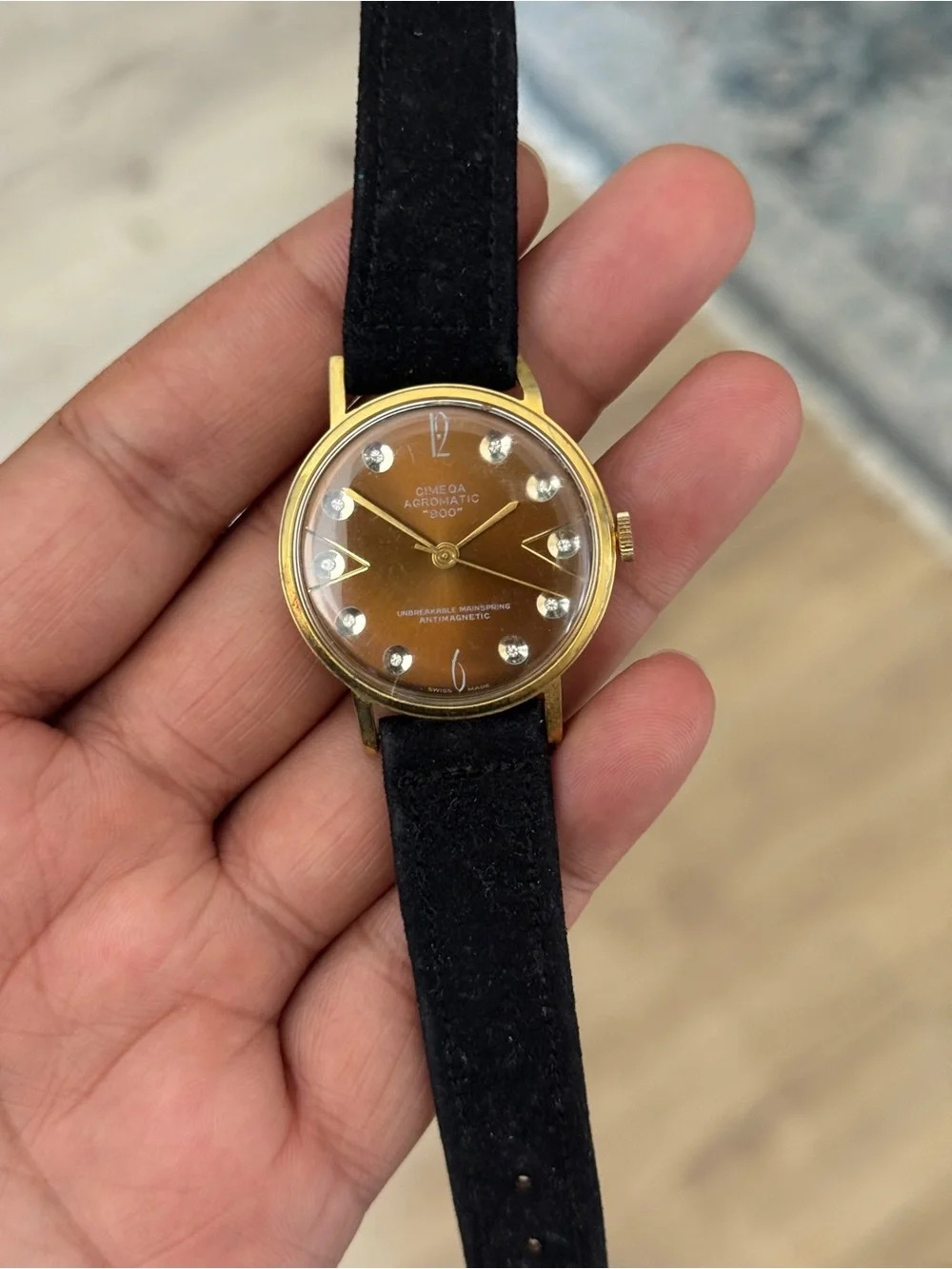CIMEQA Agromatic 900 vintage Men’s Watch. Gold Tone, Manual Swiss Diamond